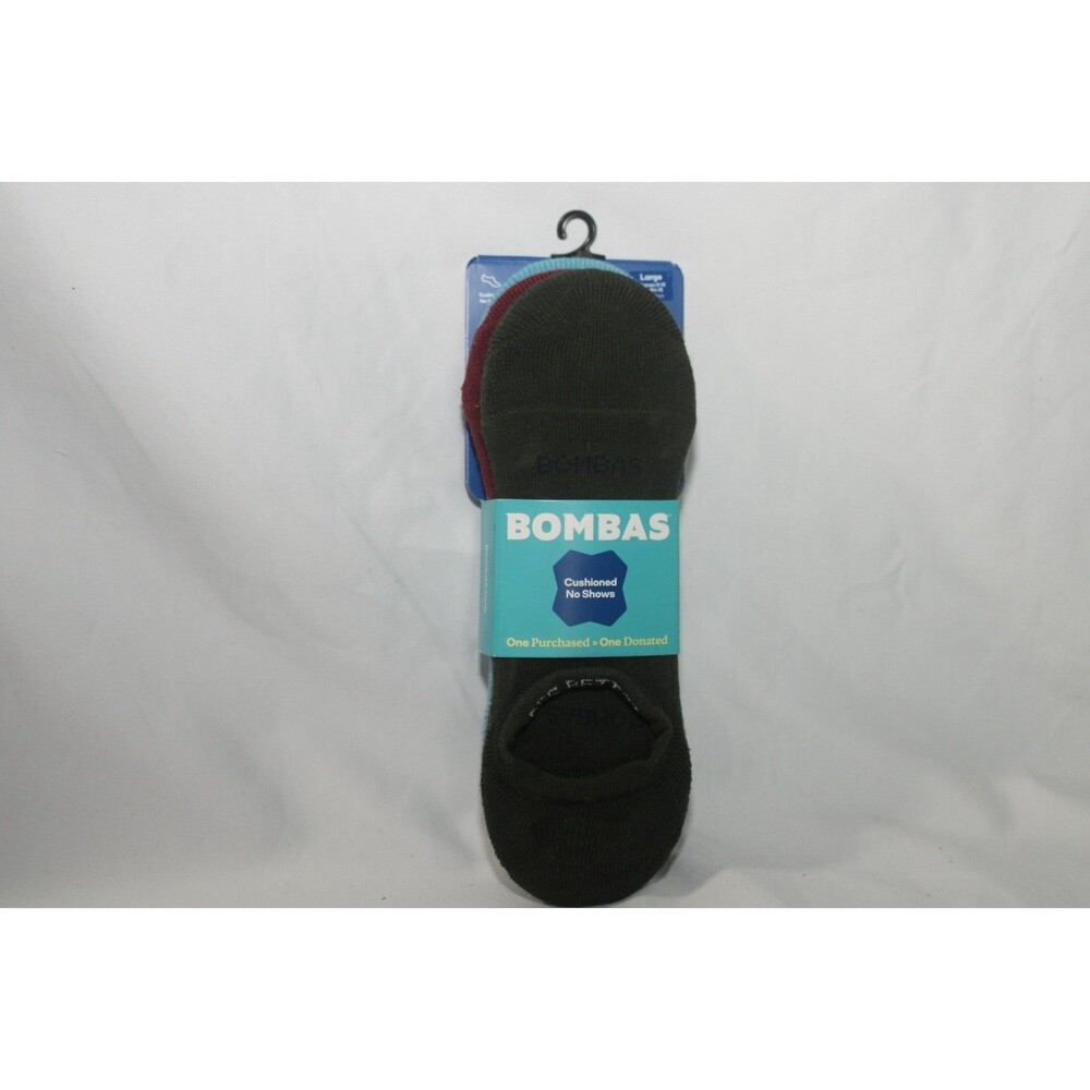 Bombas No Show Socks- Large- Green/Burgundy/Teal Men 9.5 - 13 Women 11 - 13